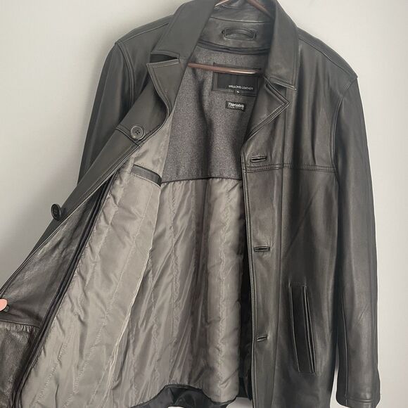 Wilsons Leather Coat Thinsulate Insulated *Zips Out* Black Button Front Size XL - Picture 2 of 16